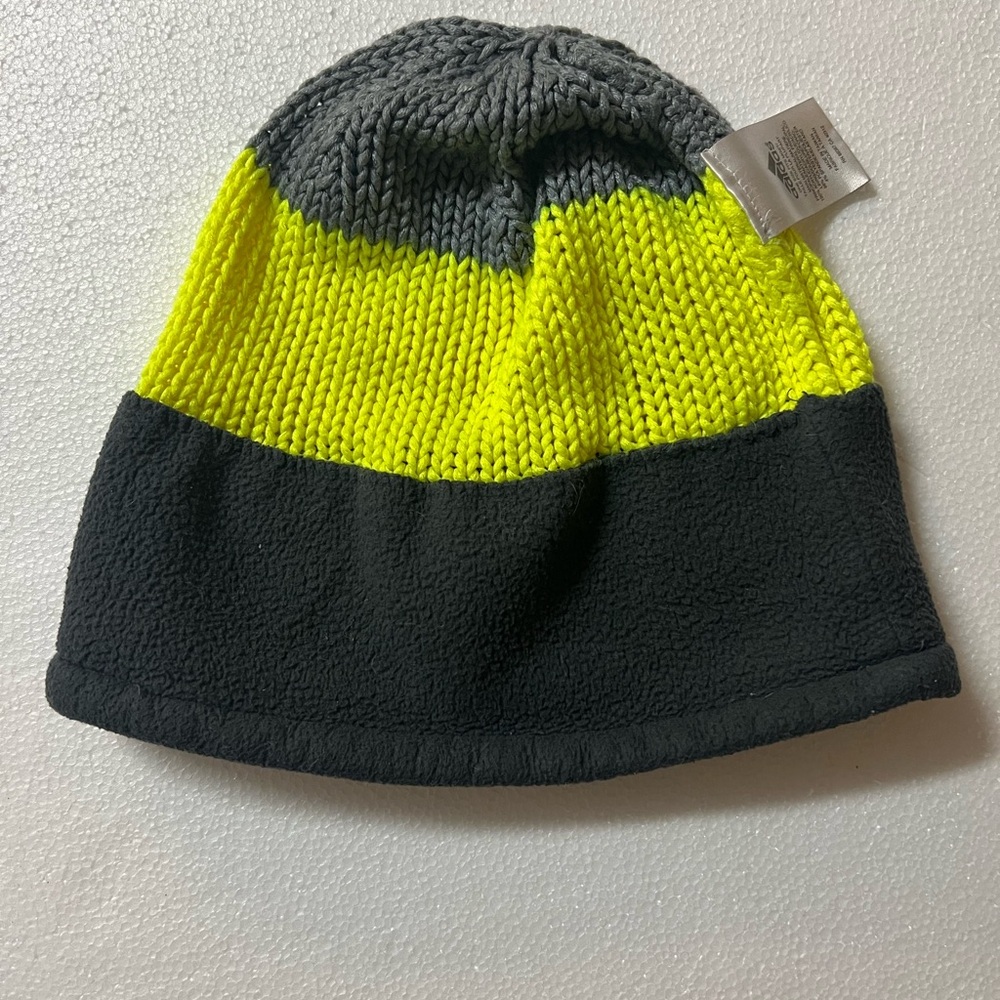 Vibrant Knit Beanie for Kids - Neon Yellow and Charcoal